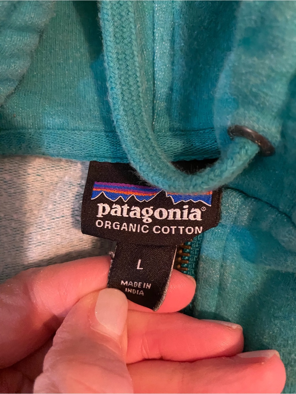 Patagonia Teal Zip-Up Hoodie with Mountain Patch size large - Picture 3 of 9
